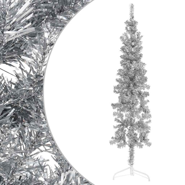 Silberner schmaler halber künstlicher Weihnachtsbaum mit Ständer Zabulica 120cm