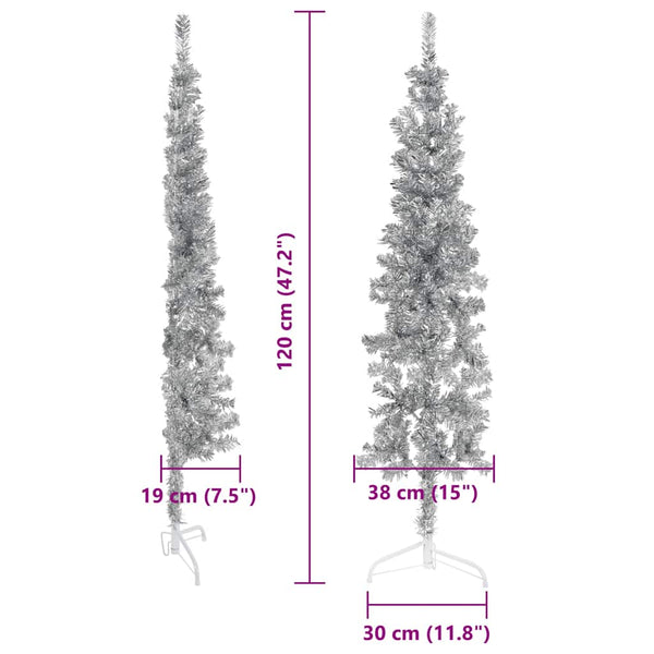 Silberner schmaler halber künstlicher Weihnachtsbaum mit Ständer Zabulica 120cm