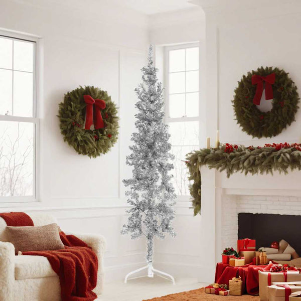 Silberner schmaler halber künstlicher Weihnachtsbaum mit Ständer Zabulica 180cm