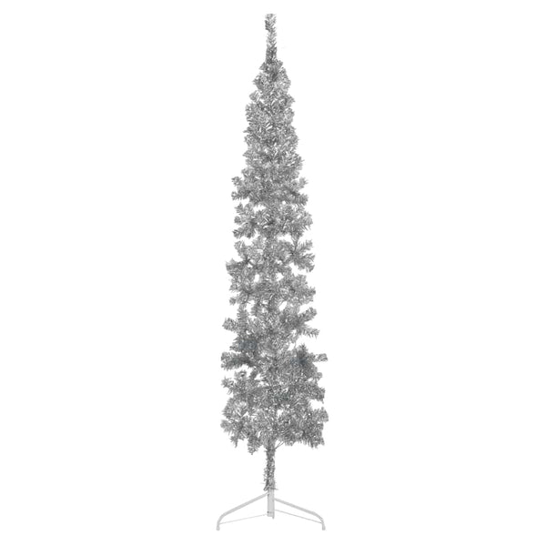 Silberner schmaler halber künstlicher Weihnachtsbaum auf Ständer Zabulica 240 cm