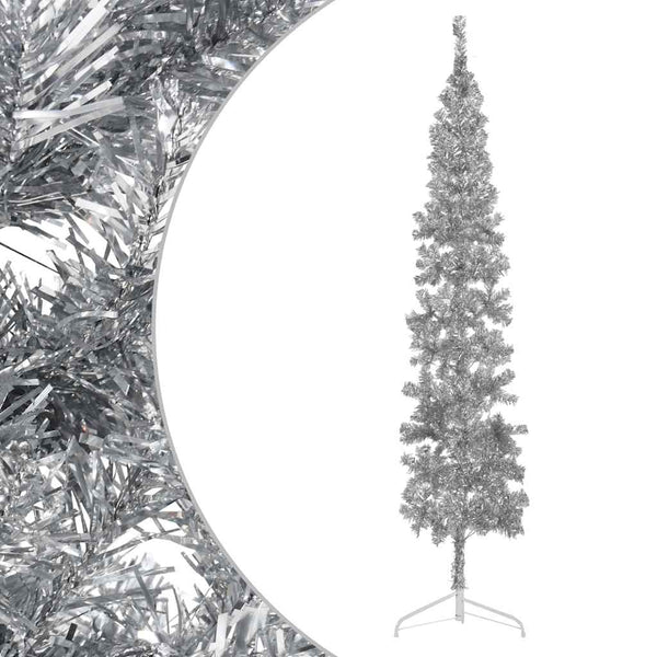 Silberner schmaler halber künstlicher Weihnachtsbaum auf Ständer Zabulica 240 cm