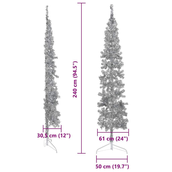 Silberner schmaler halber künstlicher Weihnachtsbaum auf Ständer Zabulica 240 cm