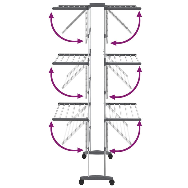 Wäscheständer Mariahne 60x70x129cm (3-stöckig, auf Rollen), silber