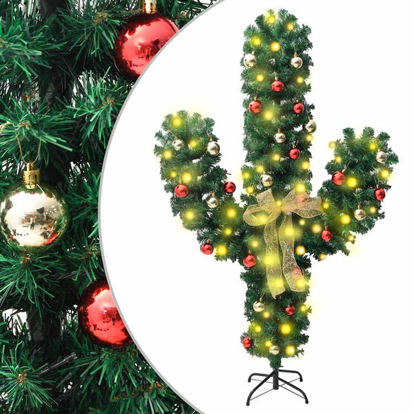 Grüner Weihnachtskaktus mit Ständer und LED-Lichtern Ghomi 180cm (PVC)