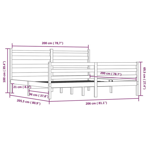 Graues Bettgestell Jacinta 200x200cm (Kiefer)