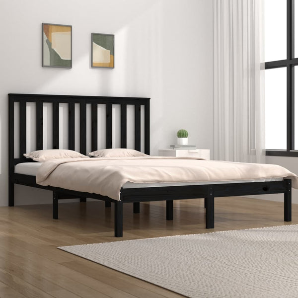 Schwarzes Bettgestell Delmara 200x200cm (Kiefer)
