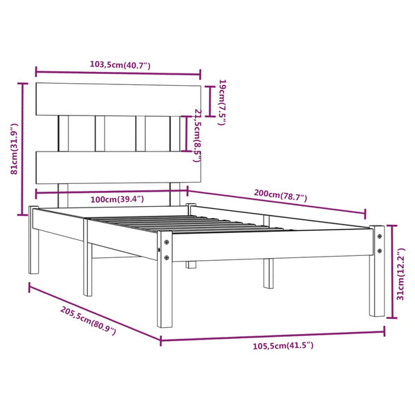 Weißes Bettgestell Aurama 100x200cm (Holz)