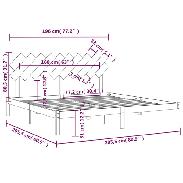 Harmaa sängynrunko Bec 200x200cm (mänty)