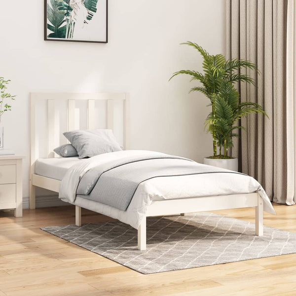 Weißes Bettgestell Elmiea 75x190cm (Kiefer, kleines Einzelbett)