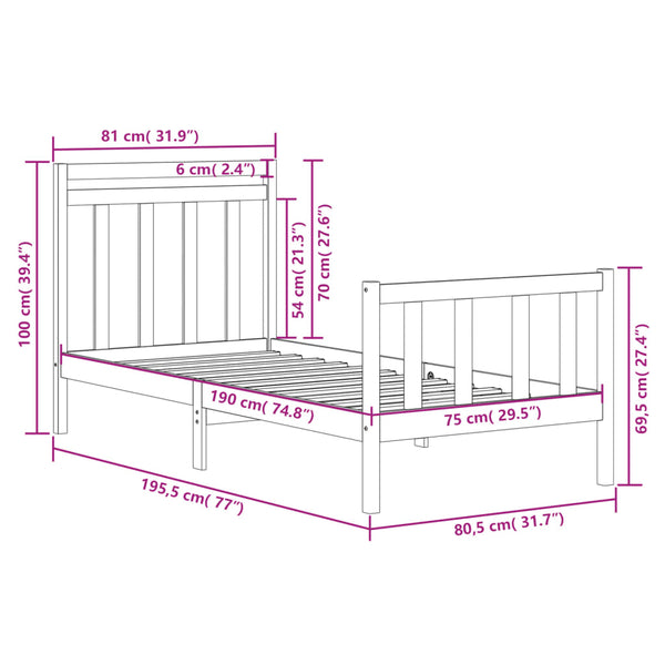 Schwarzes Bettgestell Lotty 75x190cm (Holz extra kleines Einzelbett)