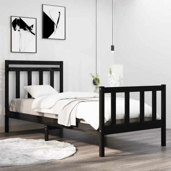 Schwarzes Bettgestell Lotty 75x190cm (Holz extra kleines Einzelbett)