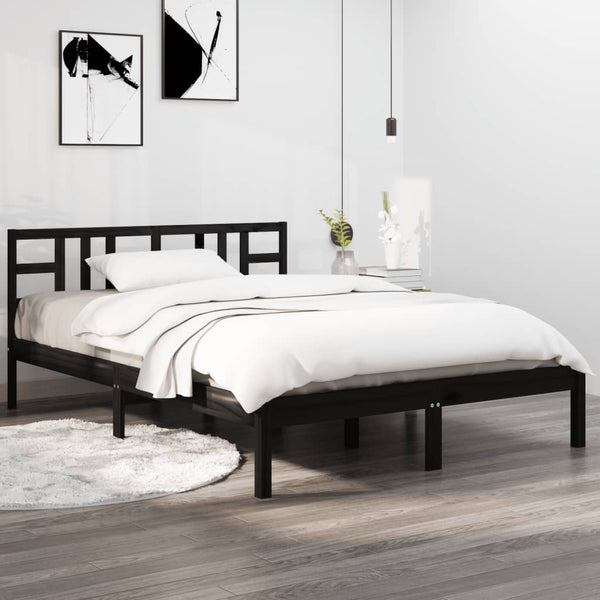 Schwarzes Bettgestell Strutu 140x190cm (Holz)