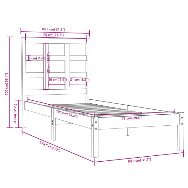 Bettgestell Sisu weiß 75x190cm (Holz, kleines Einzelbett)