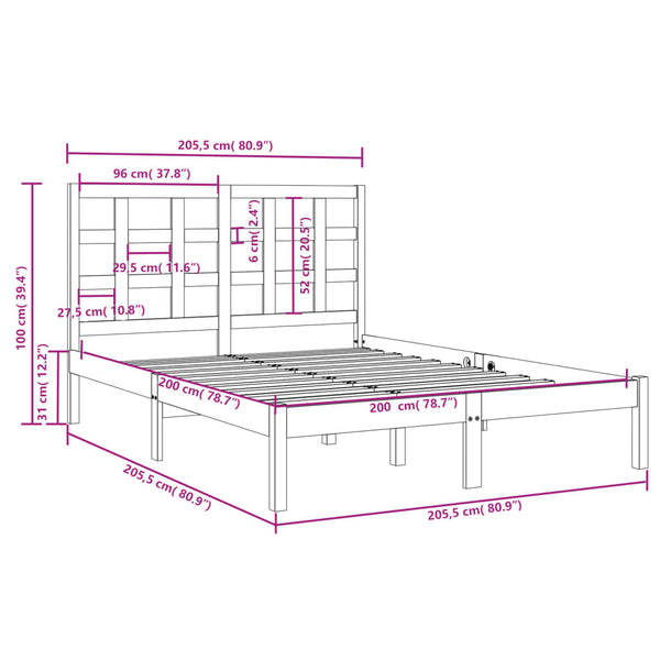 Schwarzer Bettrahmen Sisu 200x200cm (Holz)