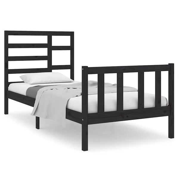 Schwarzer Bettrahmen Zlatoe 75x190cm (Holz, kleines Einzelbett)
