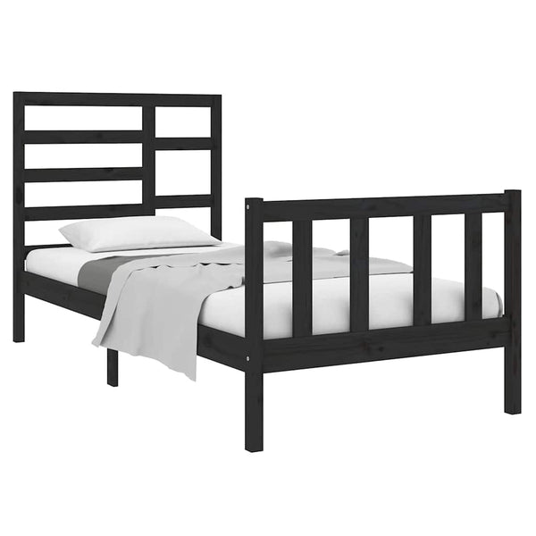 Schwarzer Bettrahmen Zlatoe 75x190cm (Holz, kleines Einzelbett)
