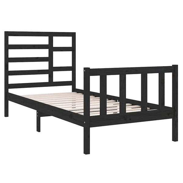 Schwarzer Bettrahmen Zlatoe 75x190cm (Holz, kleines Einzelbett)