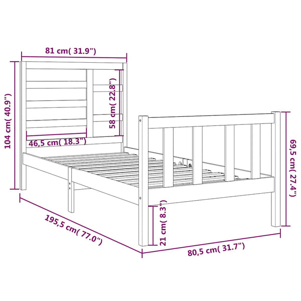 Schwarzer Bettrahmen Zlatoe 75x190cm (Holz, kleines Einzelbett)