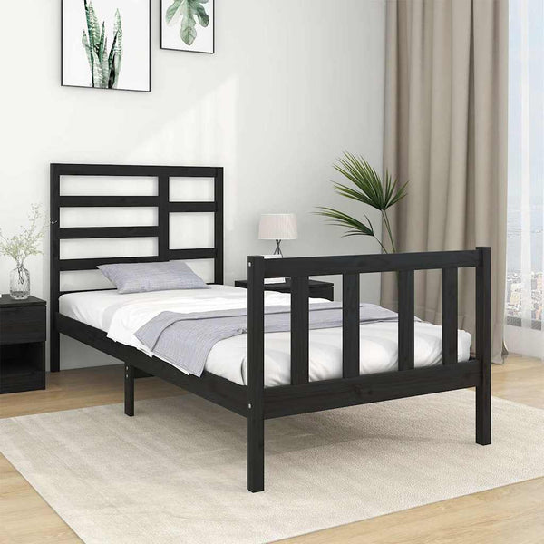 Schwarzer Bettrahmen Zlatoe 75x190cm (Holz, kleines Einzelbett)