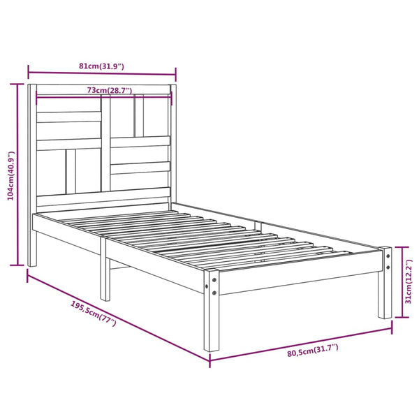 Weißes Bettgestell Marigena 75x190cm (Holz, kleines Einzelbett)