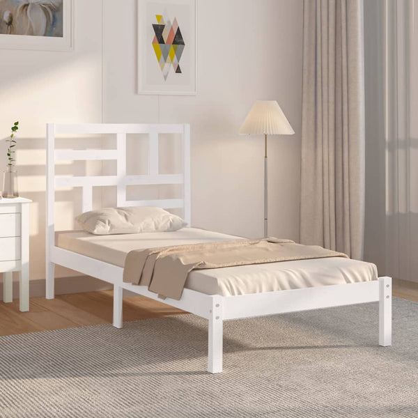 Weißes Bettgestell Marigena 75x190cm (Holz, kleines Einzelbett)