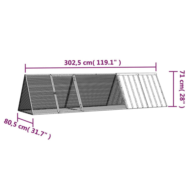 Grauer Kaninchenkäfig Vladiu 302,5x80,5x71cm (verzinkter Stahl)