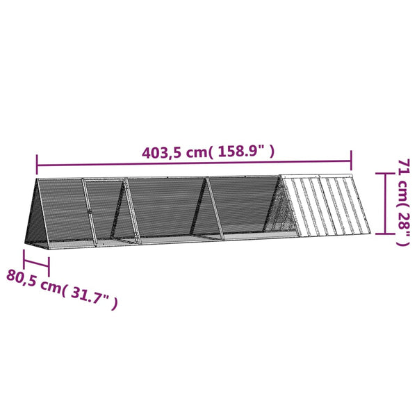 Grauer Kaninchenkäfig Vladiu 403,5x80,5x71cm (verzinkter Stahl)