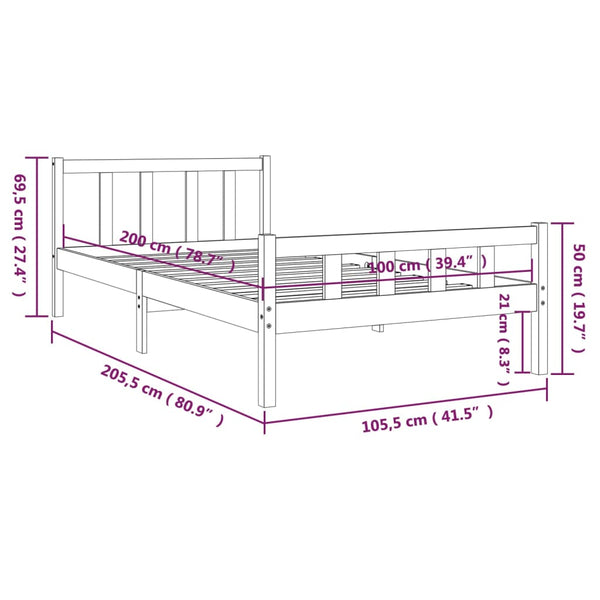 Graues Bettgestell Jinca 100x200cm (Holz)