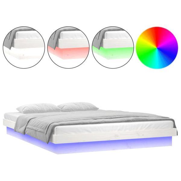 Bettgestell Margretta weiß mit LED 135x190cm (Doppelbett Holz)