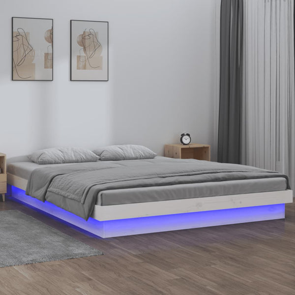 Bettgestell Margretta weiß mit LED 135x190cm (Doppelbett Holz)