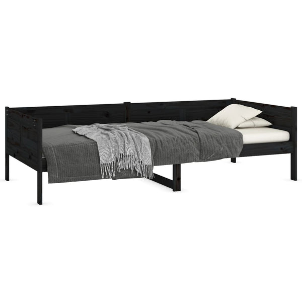 Schwarzes Schlafsofa Konradt 90x190cm (Kiefer)