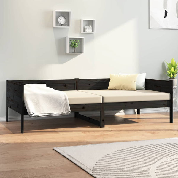 Schwarzes Schlafsofa Konradt 90x190cm (Kiefer)