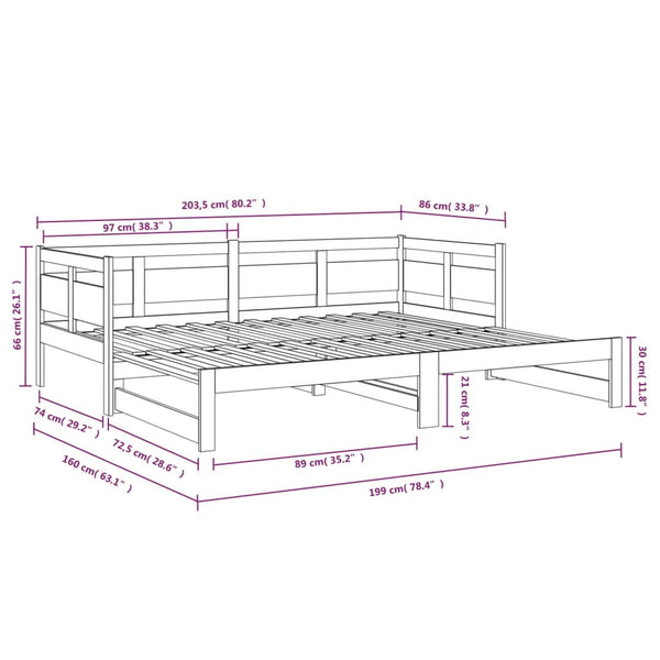 Musta sohvasänky ulosvedettävä Elamir 80x200cm (mänty, 2 kpl)