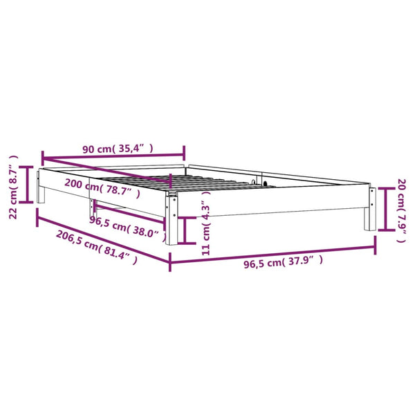 Schwarzes stapelbares Bett Melorian 90x200cm (Kiefer)