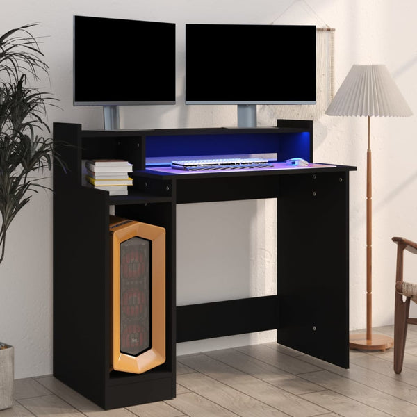 Schwarzer Schreibtisch mit LED-Beleuchtung Algot 97x45x90cm (Holz)