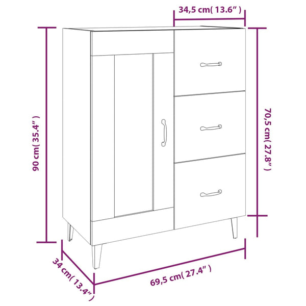Weißes Sideboard Filora 69,5x34x90cm (Holz)