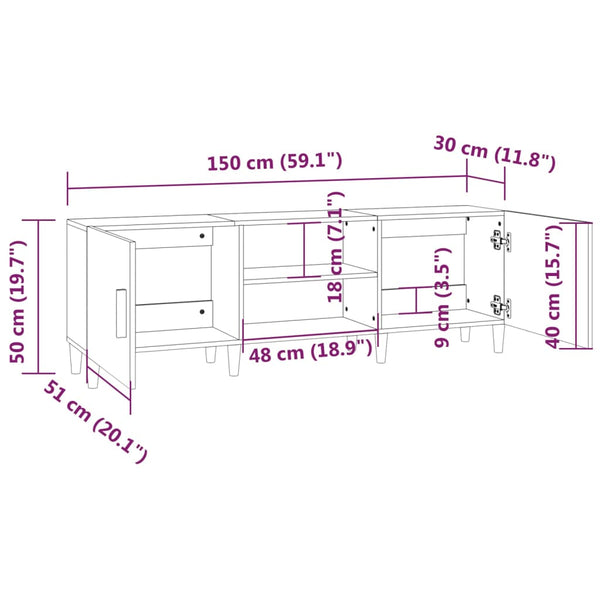 Schwarzes TV-Möbel Eustinel 150x30x50cm (Holz)