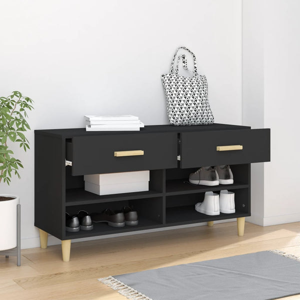 Schwarzer Schuhschrank Milucu 102x35x55cm (Holz)