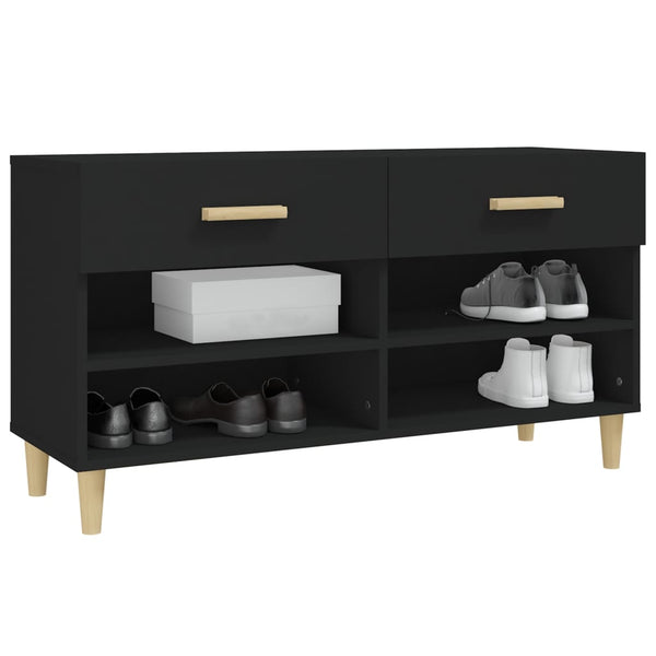 Schwarzer Schuhschrank Milucu 102x35x55cm (Holz)