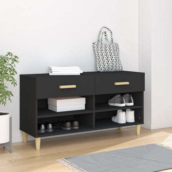 Schwarzer Schuhschrank Milucu 102x35x55cm (Holz)