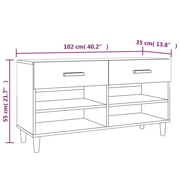 Schuhschrank Rauchereiche Milucu 102x35x55cm (Holz)