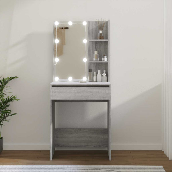 Grauer Schminktisch mit LED-Beleuchtung Corci 60x40x140cm