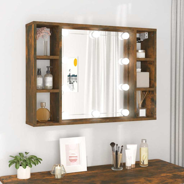 Spiegeleckschrank aus geräucherter Eiche mit LED-Beleuchtung Sergie 76x15x55cm