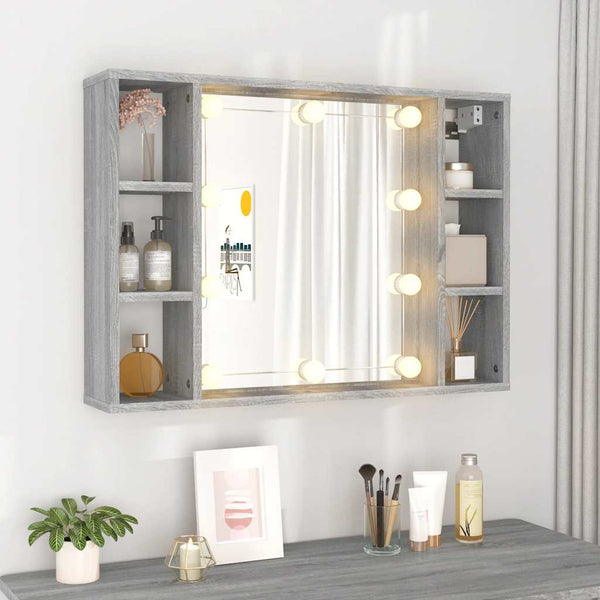 Grauer Spiegelschrank mit LED-Beleuchtung Sergie 76x15x55cm
