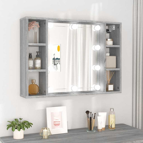 Grauer Spiegelschrank mit LED-Beleuchtung Sergie 76x15x55cm