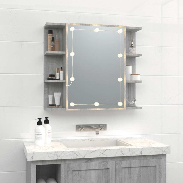 Grauer Spiegelschrank mit LED-Beleuchtung Roby 70x16,5x60cm