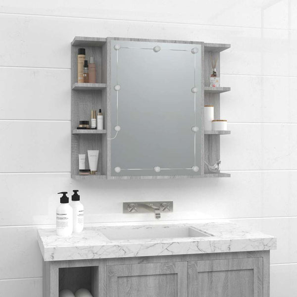Grauer Spiegelschrank mit LED-Beleuchtung Roby 70x16,5x60cm