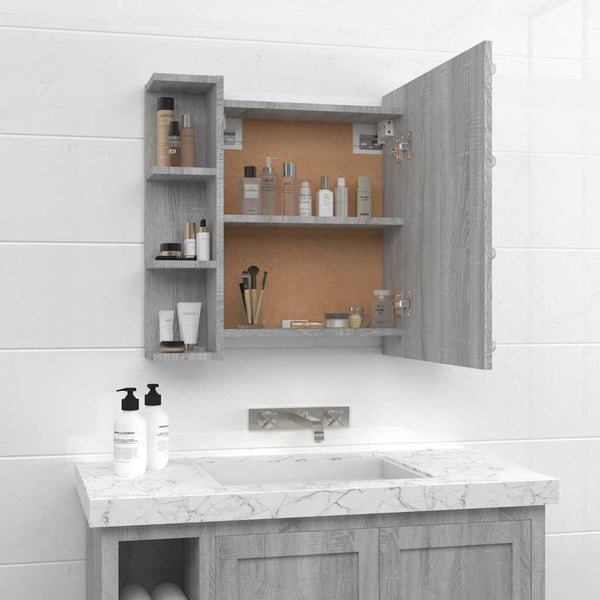 Grauer Spiegelschrank mit LED-Beleuchtung Roby 70x16,5x60cm