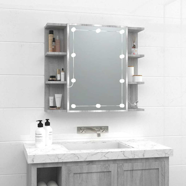Grauer Spiegelschrank mit LED-Beleuchtung Roby 70x16,5x60cm