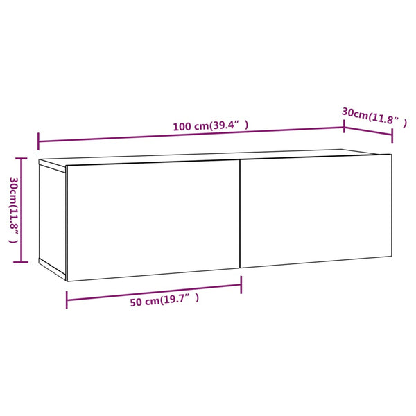 Graue TV-Wandschränke Concept 100x30x30cm (2 St., Sonoma, Holz)